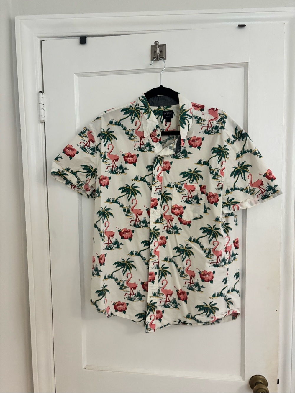 J.Crew Flamingo Palm Print Short Sleeve Shirt - L 🦩🌴